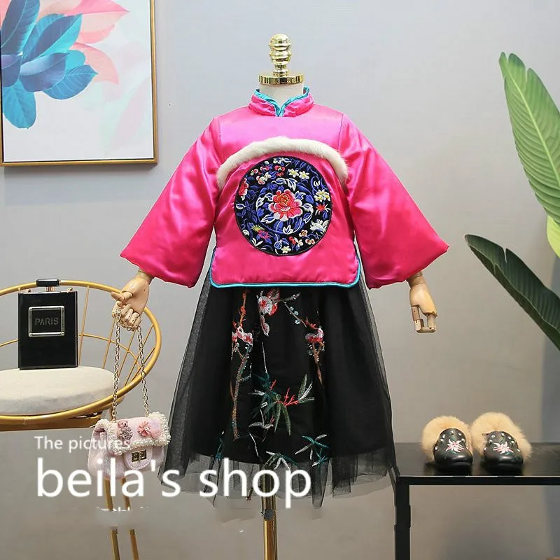 

Girls suit 2018 new Chinese style retro autumn and winter wear national style Tang suit children's printing 2 suit