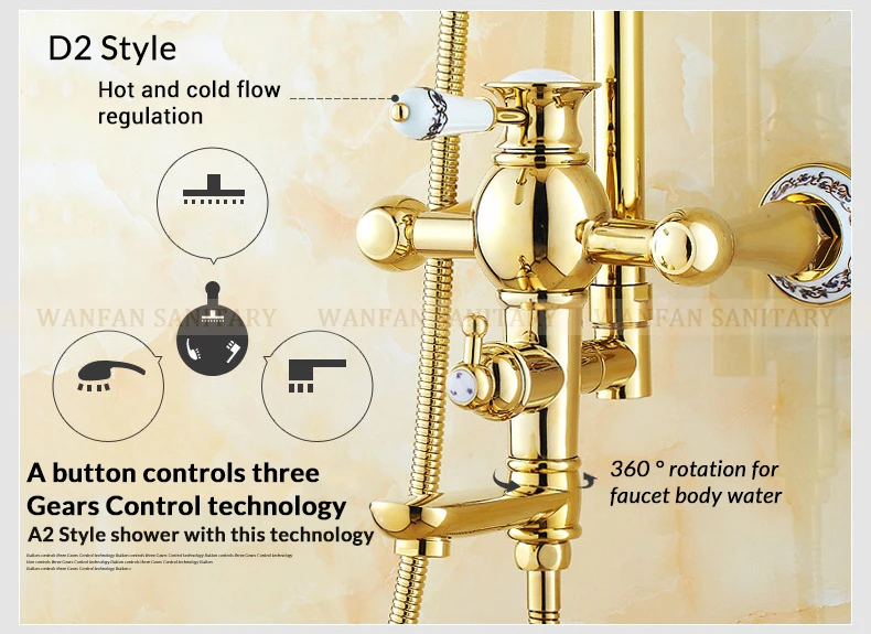 Смесители для душа роскошный душевой смеситель набор дуральная ручка настенный Золотой смеситель для ванной комнаты с выдвижной стойкой кран для ванны