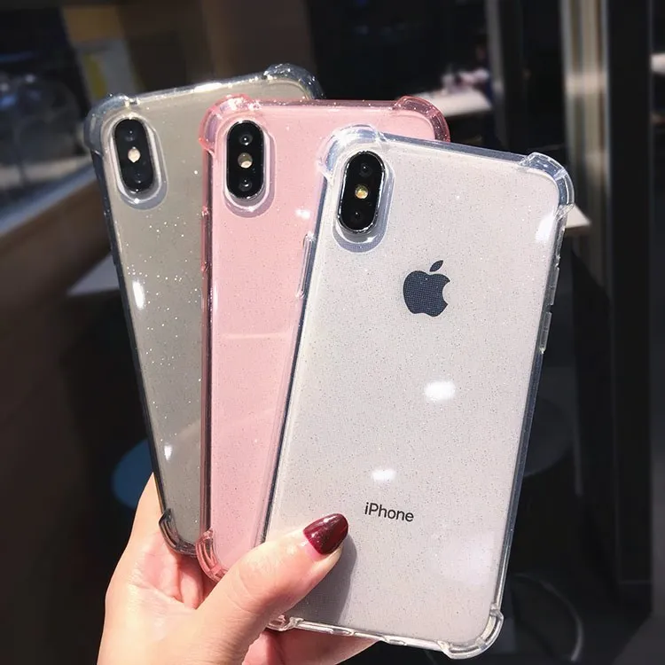 

For Apple iPhone XS Max XR 7 8 Plus 6 6s X 10 7Plus 360 Degree Airbag DropProof Glitter Transparent Soft Silicone Case Cover
