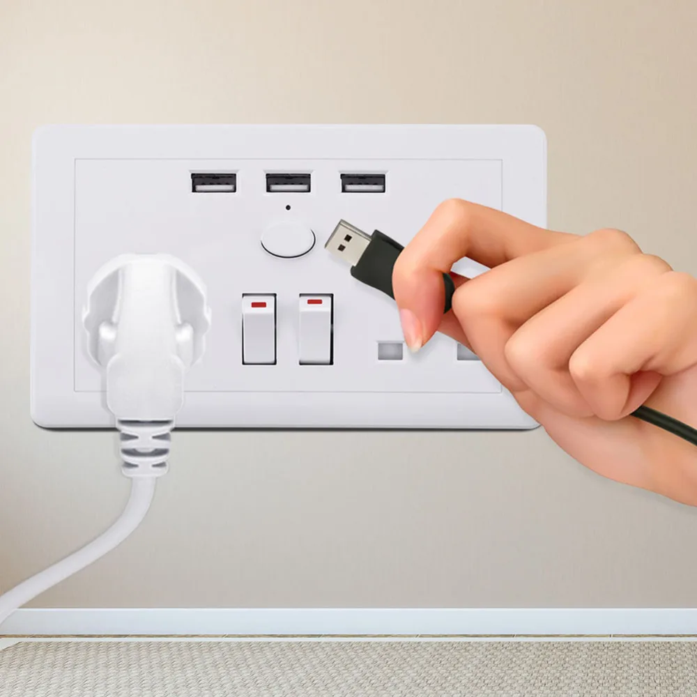 Многофункциональная электрическая розетка с 3 USB портами 110 ~ 250 В переменного