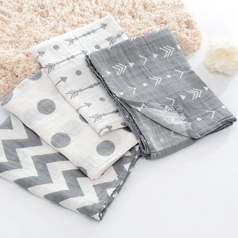 

3-4pcs/lot 2 layers grey arrow muslin cotton Multi-usage swaddle baby Muslin receiving Blanket Bath Towel Newborn Swaddle Quilt