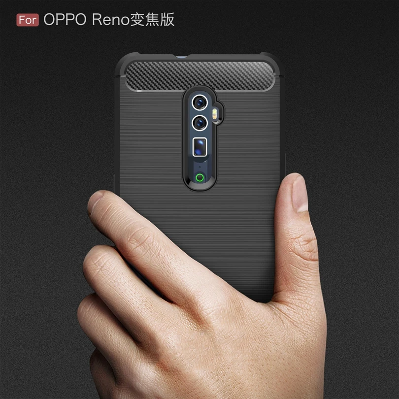 Чехол для OPPO Reno 10x zoom противоударный бампер из углеродного волокна прочный ТПУ