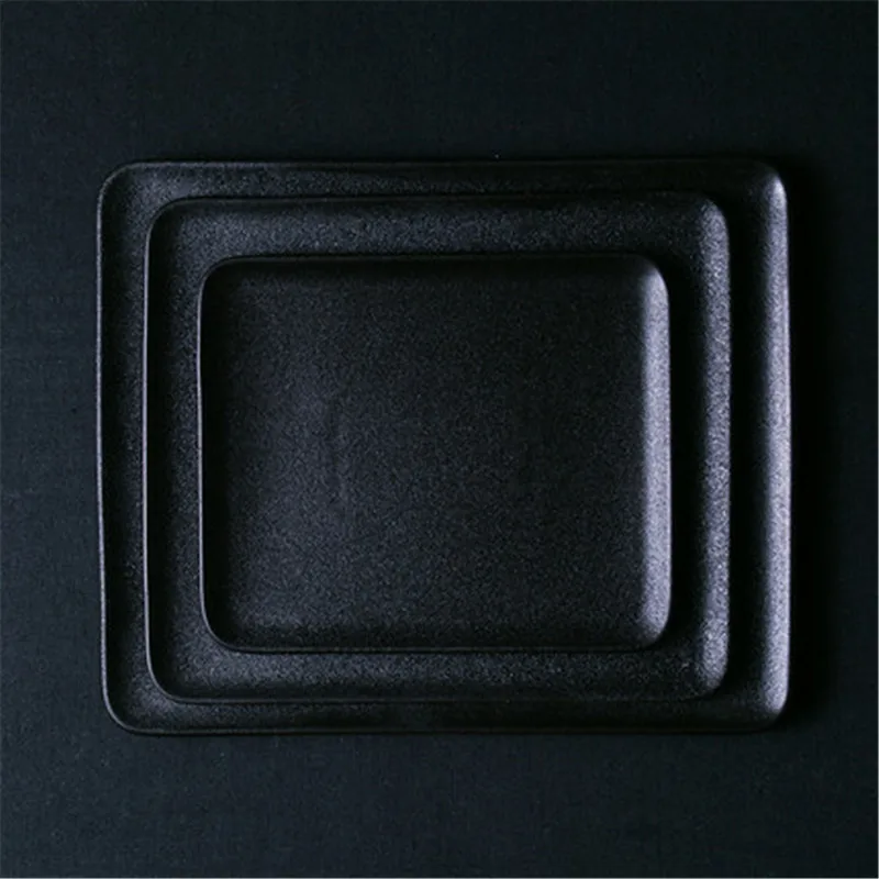 

KINGLANG ceramic Black square dish steak plate Western dish home fruit square flat plate