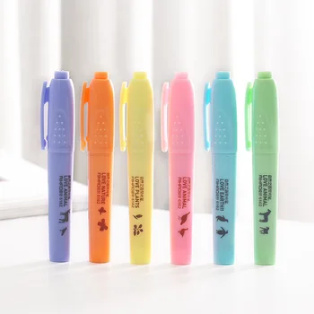 

6 pcs Love nature Fluorescent color highlighter marker pen Lovely animal marker pen for writing liner drawing Canetas FB949