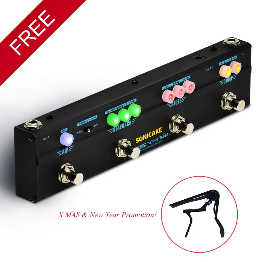 Sonicake Pedal De efectos para Guitarra Twiggy Blues combinado 4 en 1 Multi Pedal De efectos De Guitarra De compresión Overdrive demora Reverb