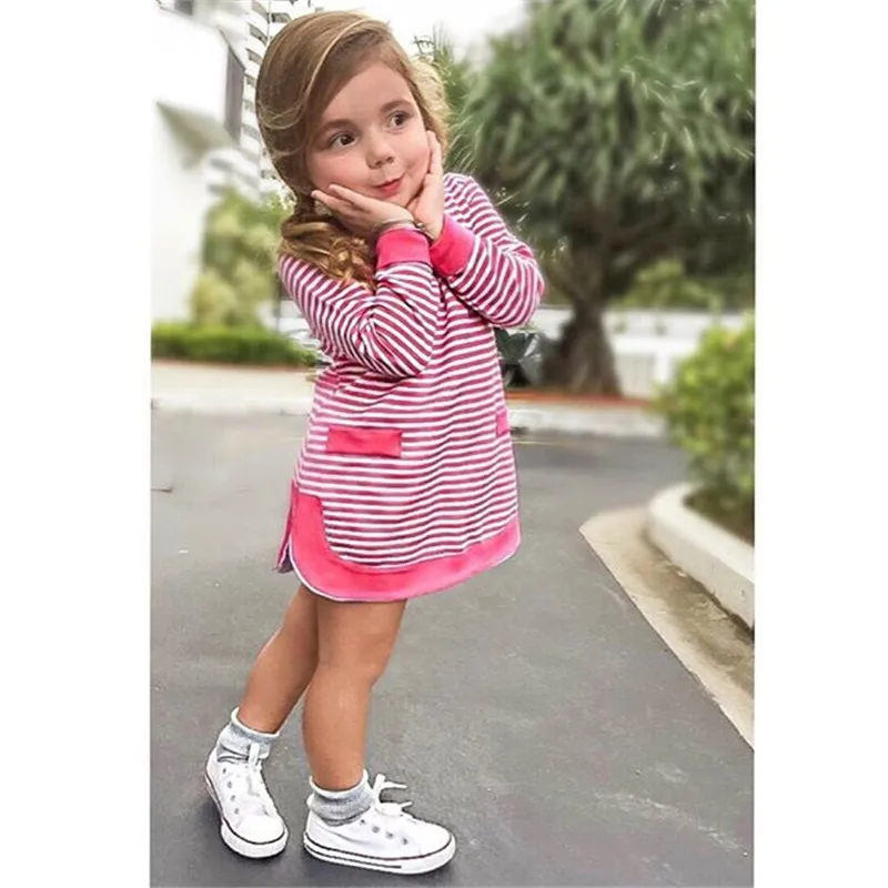 

Children Clothing Infant Baby Kids Girl Long Sleeve Stripe Dress Party Princess Holiday Dresses Clothes Autumn Cotton Girls