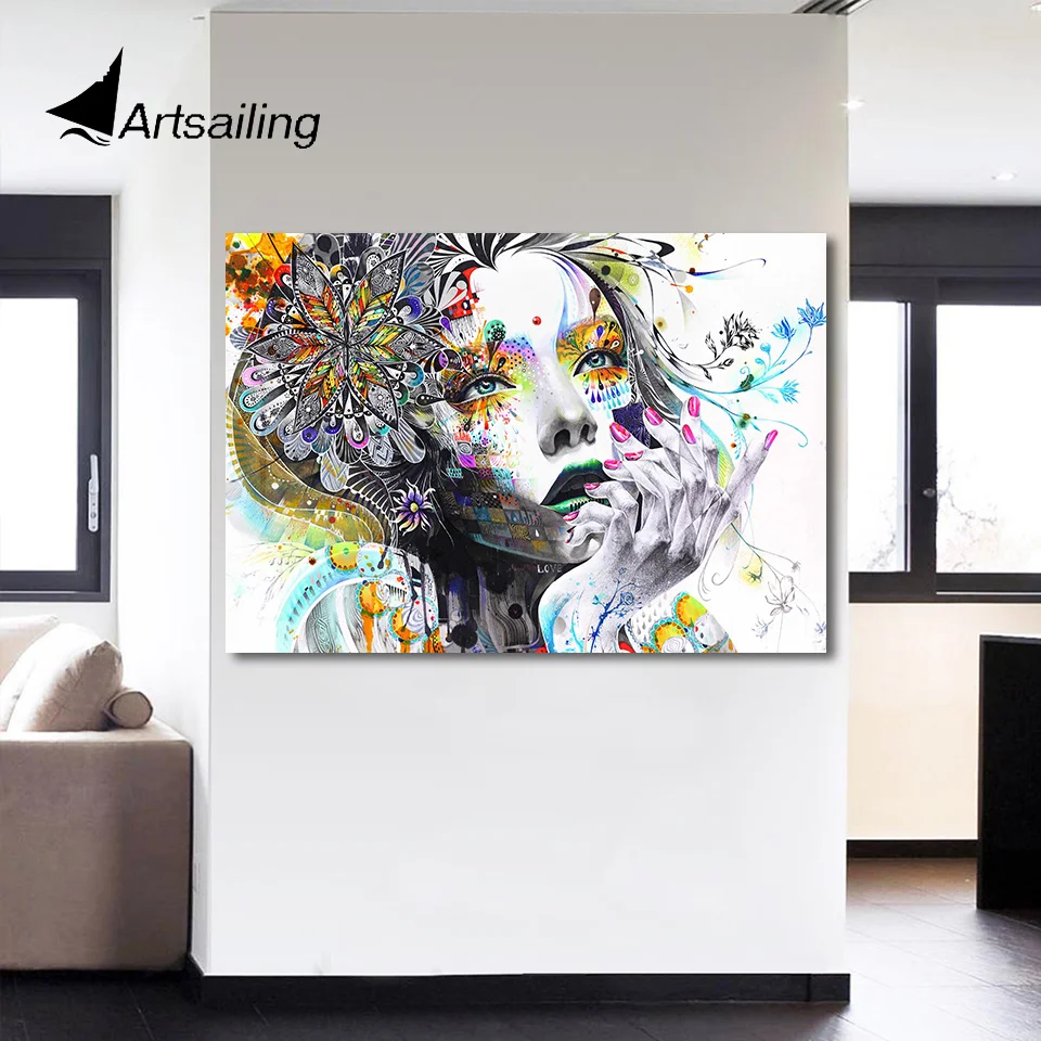 

HD printed 1 piece canvas art girl with artwork flower painting wall pictures for living room modern free shipping/CU-1530C