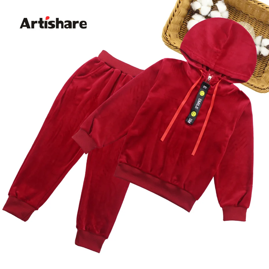 

Girls Sport Clothes Set Velvet Coats+Solid Pants 2PCS Fleece Girls Trackingsuit Teenage Kids Girls Clothes 6 8 10 12 13 14 Year