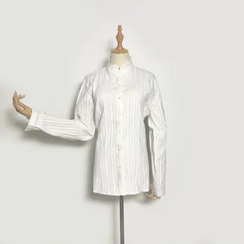 

Plus size 4XL Lace collar long sleeve blouses women 2018 Embroidered striped white cotton shirt Spring & autumn ladies tops