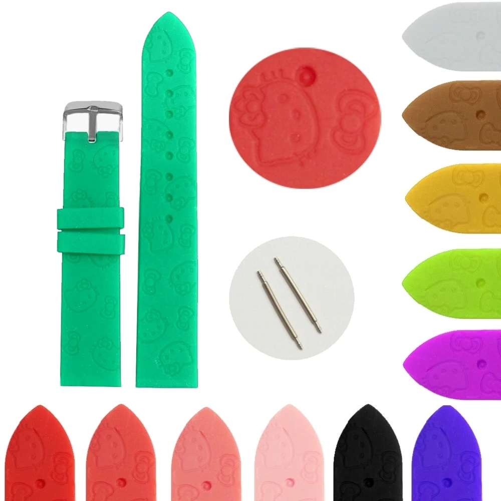 

20mm Good Aqua Color Cartoon Hello Cat Silicone Jelly Rubber Ladies Girls Watch Band Straps WB1086P20JB