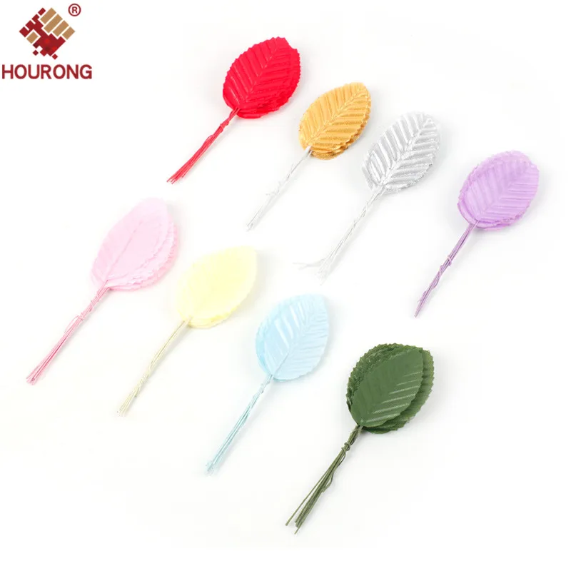 

HOURONG 50pcs/lot Silk Artificial Leaf Flower Simulation DIY Handcraft Wreath Baby Shower For Wedding and Floral Decoration