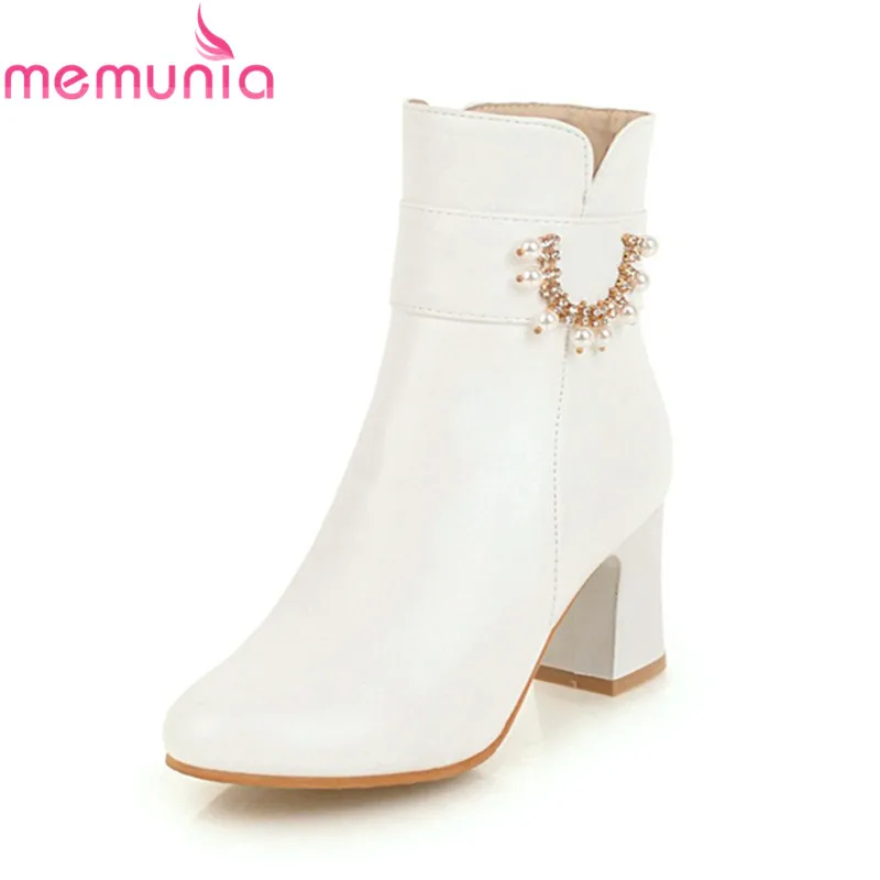 MEMUNIA big size 32-43 new arrival 2020 high heels boots round toe zip with string bead ankle womens ladies party shoes | Обувь