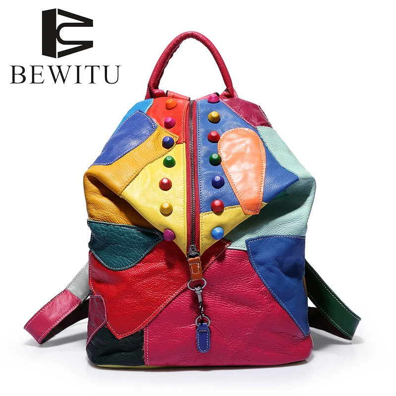 New Design Bag Rock Girls Backpack Europe And The United States Genuine Leather Backpack Stitching Cow