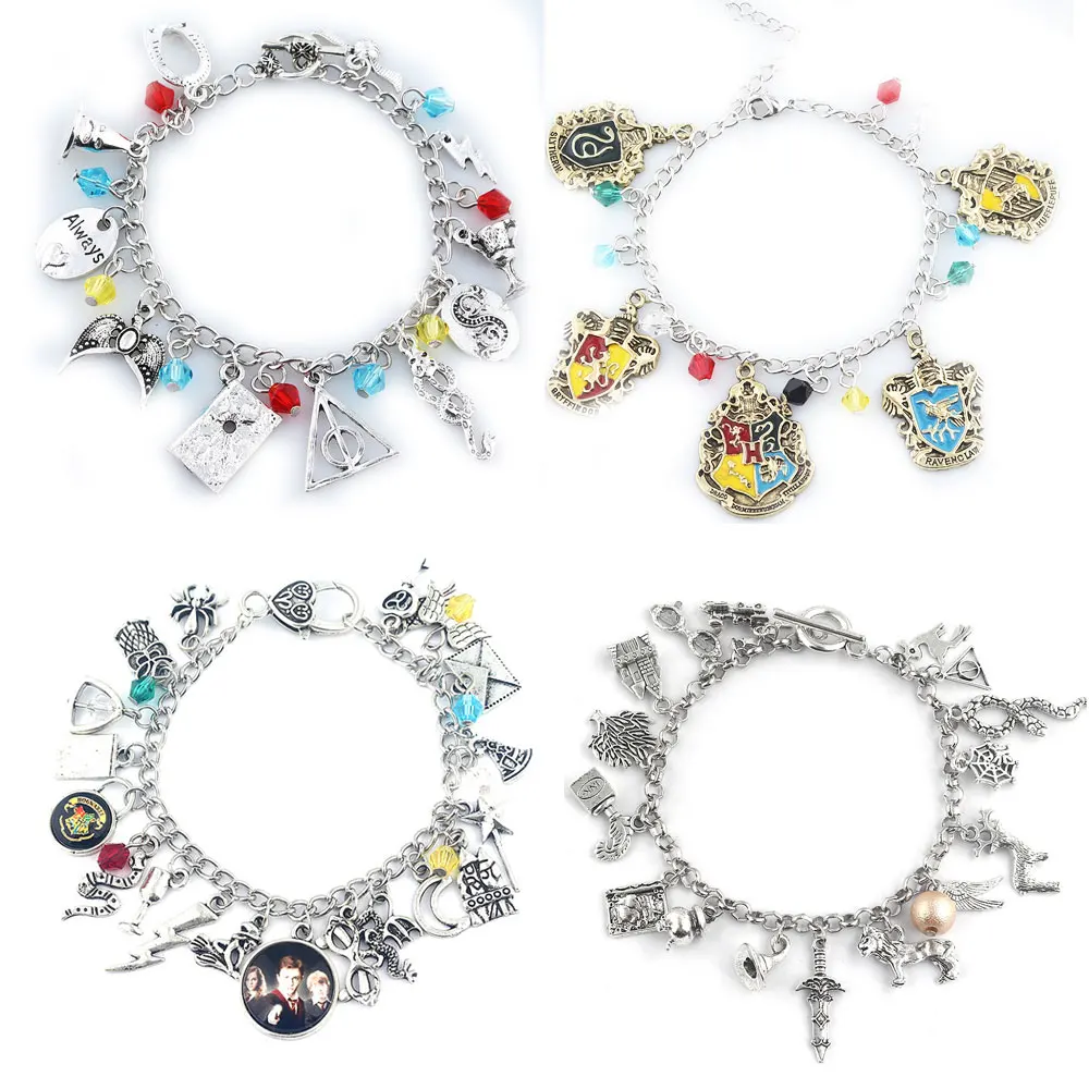 

Movie Harri Potter Deathly Hallows Bracelet Time Turner Hogwarts School Logo Bangles Bracelets for Women Men Jewelry Gift