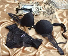 Luxury Aesthetic Push Up Black Lace Bra Woman with Briefs Bra Panty Set Underwear Transparent Lingerie Plus size 38B 38C 36C