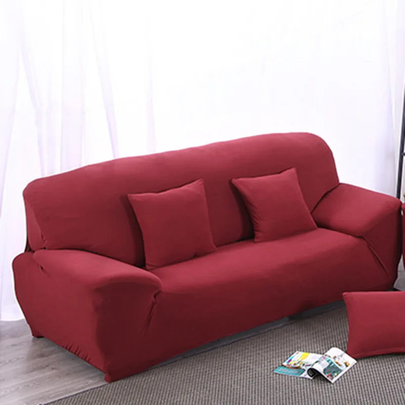 1/2/3/4 местный чехлы для диванов спандекс современный Эластичный полиэстер однотонные диване чехол стульев протектор мебели Гостиная - Цвет: Wine Red