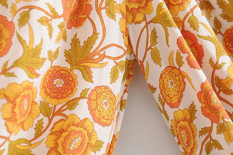 TEELYNN брюки Бохо 2019 желтый цветочный принт загрузки вырезать расклешенные брюки тонкий высокая талия Длинные мотобрюки летние пляжные для