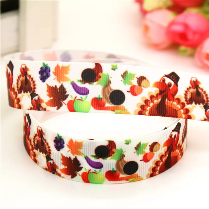 

DUWES 7/8'' Free shipping thanksgiving turkey printed grosgrain ribbon hairbow headwear party decoration 22mm wholesale OEM D625