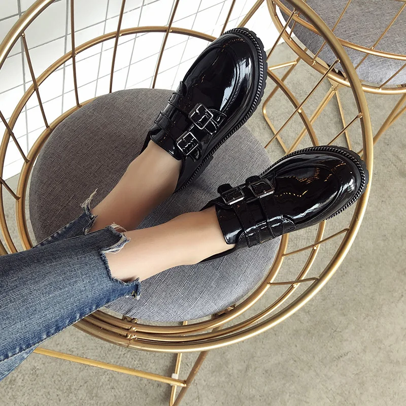 Черные туфли на толстой подошве без шнуровки espadrilles Лоферы с металлическим