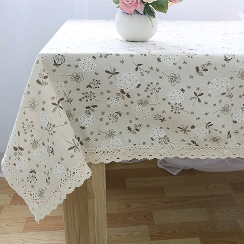  Pastoral Linen Table Cloth Dandelion Printed Nappe Rectangulaire Tablecloth Lace Edge Table Cover f