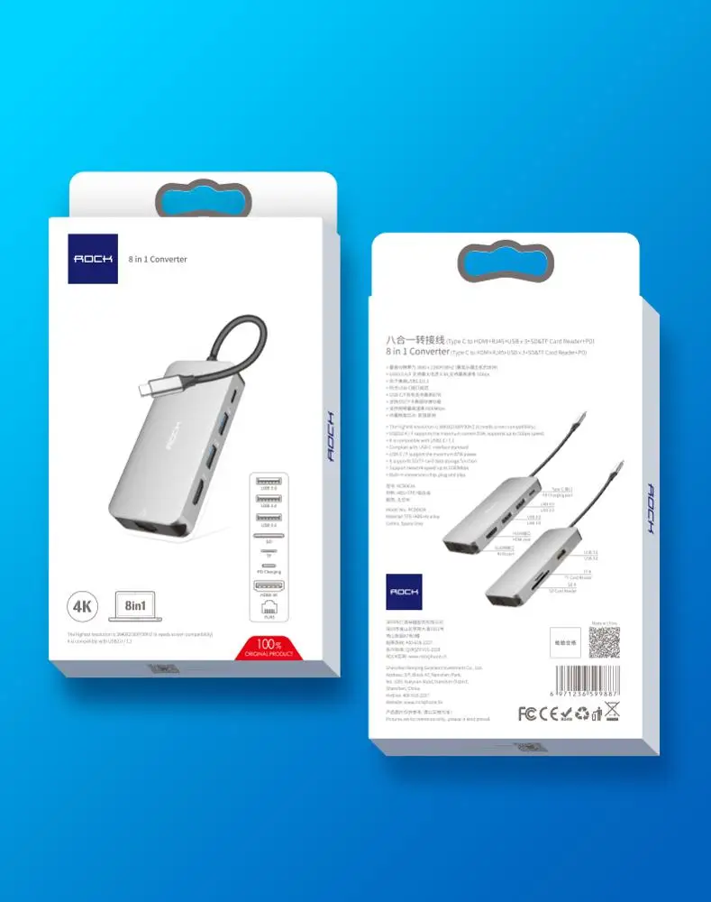 Тип C к HDMI+ RJ45+ USB3+ SD и TF кард-ридер+ PD 8 в 1 конвертер