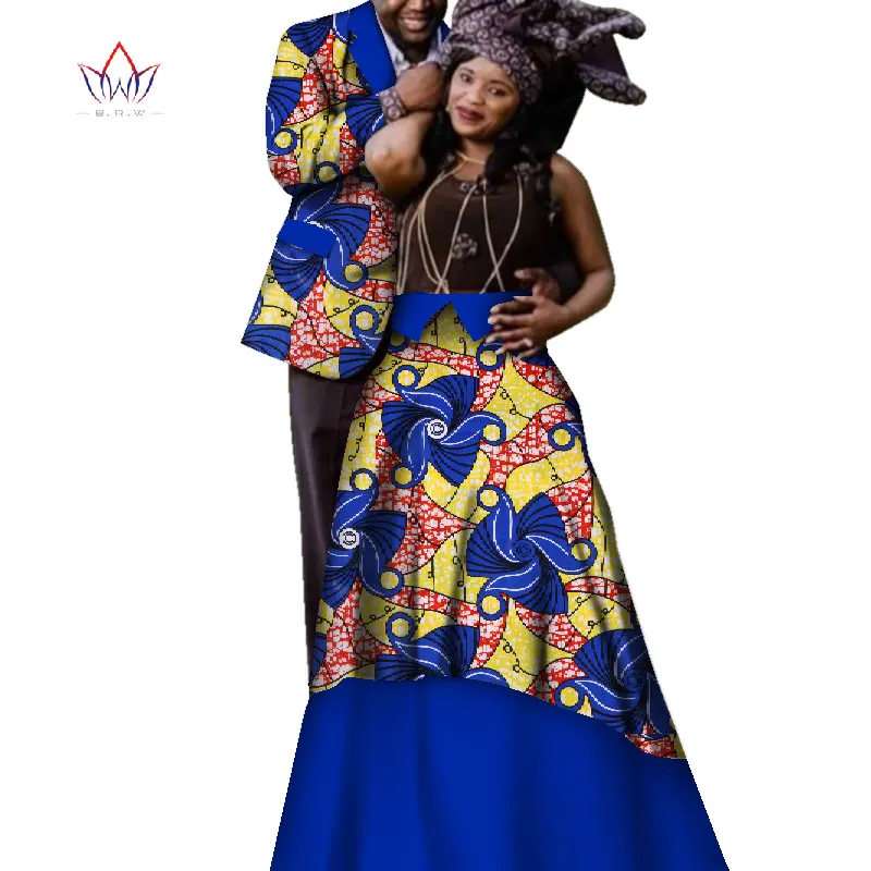 Модная африканская пара свадебная одежда Дашики Женская юбка и мужская рубашка для влюбленных Повседневная Свободная традиционная одежда WYQ201 - Цвет: 3