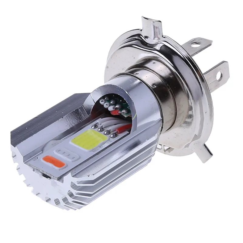 Постоянный ток 12-24 V H4 мотоцикла COB Светодиодный фонарь лампа фары Hi/короче спереди и длиннее сзади) луч 3 цвета мотоцикл головного света C45