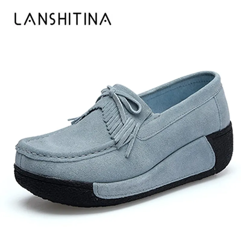 

New 2018 Autumn Women Flats Suede Leather Platform Sneakers Female Casual Shoes Lace Up Flats Creepers Moccasins Slipony Loafers