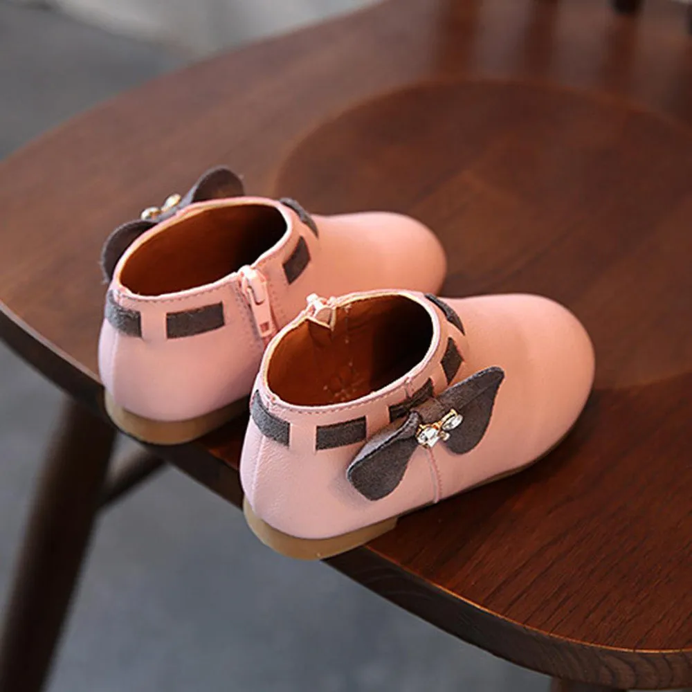 Ботинки с бантом для маленьких девочек; Детские Модные ботильоны; Bottes pour enfants; коллекция года; сезон зима-осень; Повседневная Белая обувь на молнии