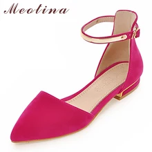 Meotina/туфли на плоской подошве с ремешком на щиколотке женские повседневные туфли на плоской подошве туфли с острым носком Дамская весенняя обувь абрикосового цвета, большие размеры 3-11