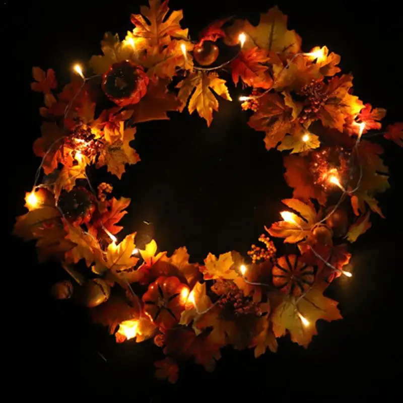 

LED 2M 20 Lights PVC Simulated Pumpkin Acorn Wreath Thanksgiving Hotel Shopping Mall Window Decoration Door Hanging Wreath