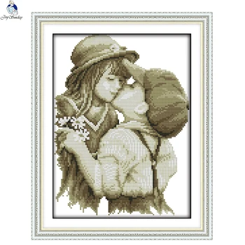 

JoySunday cross stitch kits needlework set Kiss goodbye Love figure Pattern 14CT 11CT cotton painting gift art factory wholesale