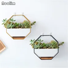 Нордическая железная рамка белый керамический цветочный горшок лаконичная Геометрическая настенная висящая керамическая ваза цветочный горшок с бамбуковым поддоном украшение дома