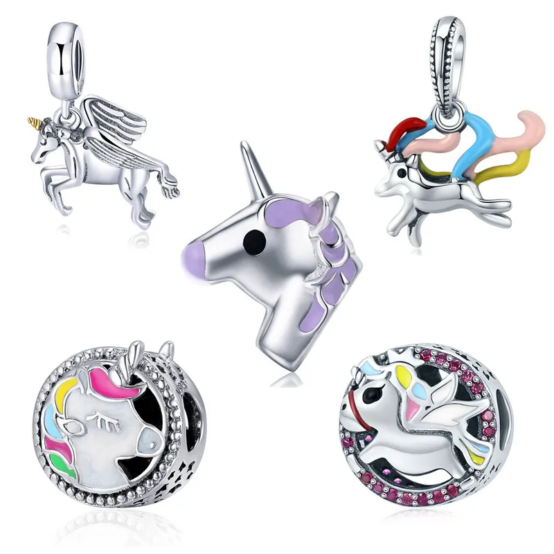 

INBEAUT Colorful Unicorn Charms 925 Sterling Silver Amusement Merry-go-round Foal Beads fit Original Pandora Bracelet Jewelry