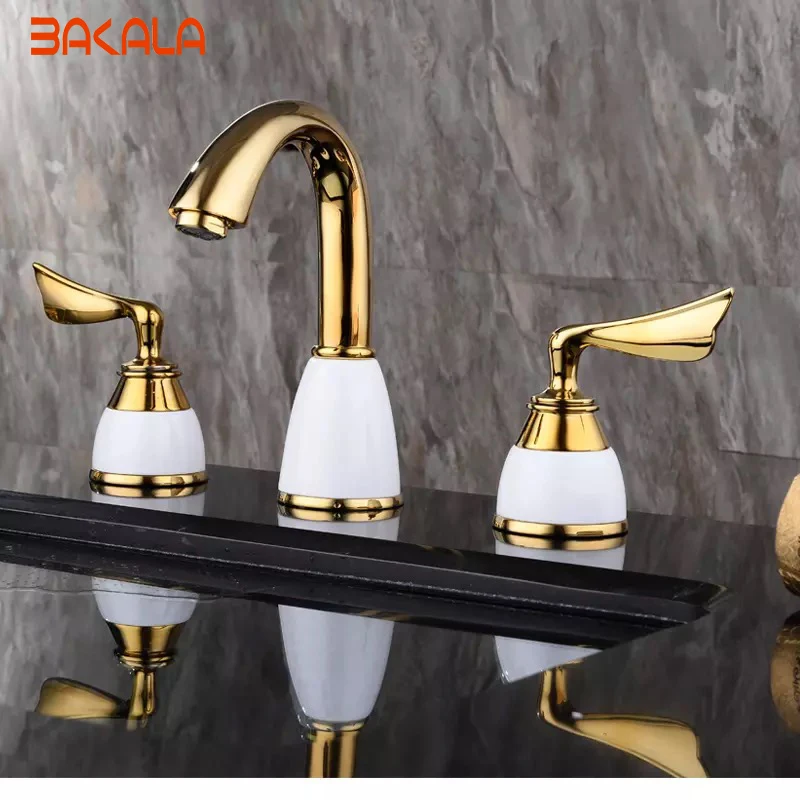 BAKALA المعاصرة نطاق واسع اثنان مقبض Centerset الذهب الحمام بالوعة صنبور مرحاض الغرور صنبور PVD الذهب GZ8201K