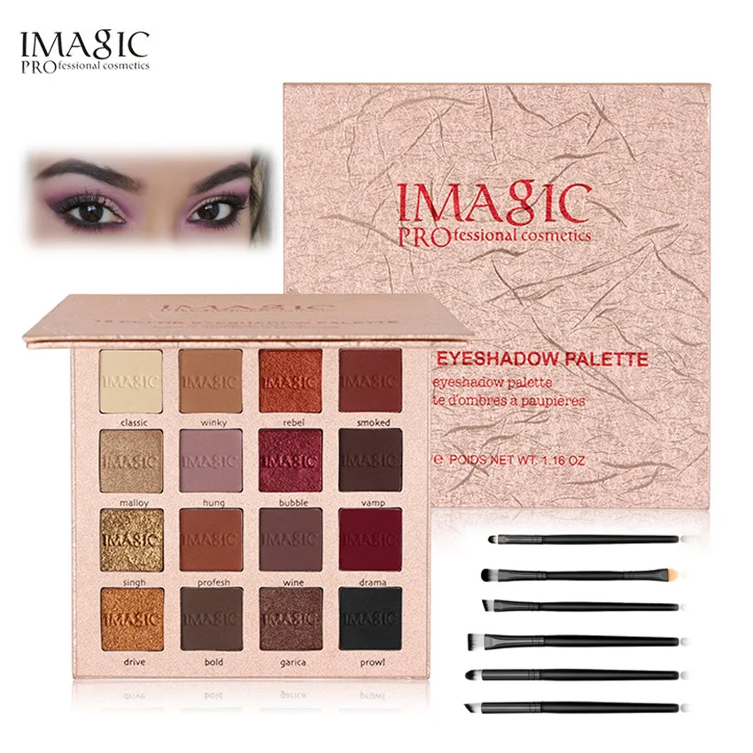 

16 Colors Eyeshadow Palette Professional Pigmented Shimmer Matte Eye Shadow Powder Colorful Eye Makeup Cosmetics + 6pcs Brushes