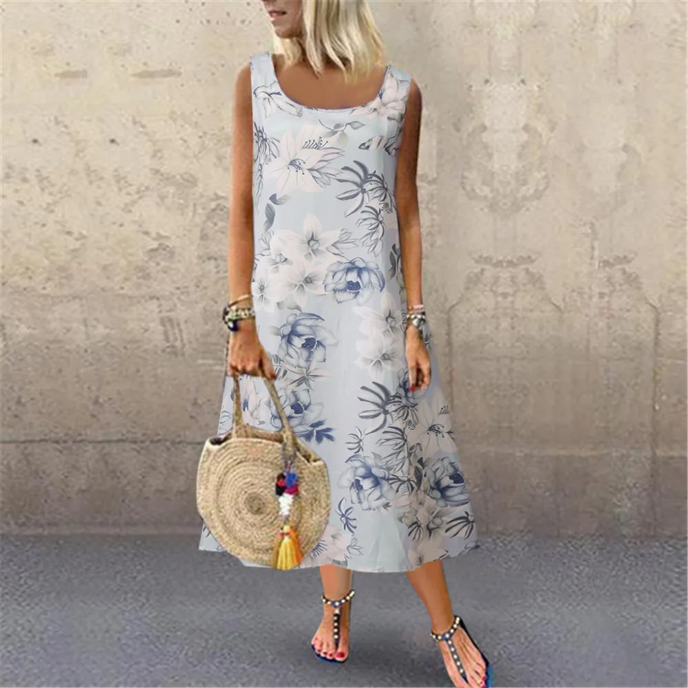 2019 woman summer sexy beach dress long round neck print sleeveless mini beach dress plus size sexy beach dress cover up 40J3 (9)