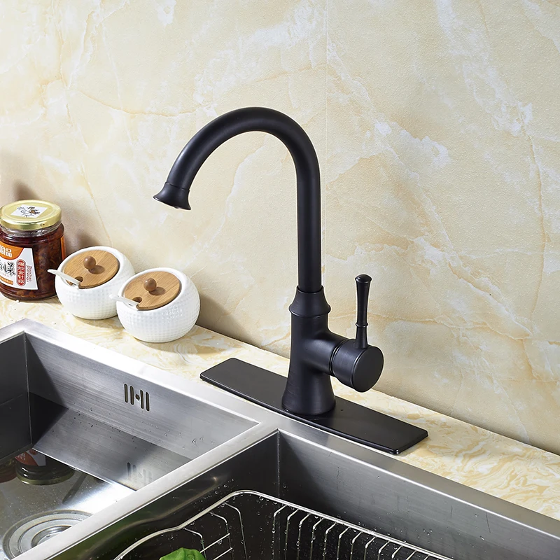 

Oil Rubbed Bronze Finish Countertop Kitchen Sink Faucet Single Handle Mixer Tap with Cover Plate