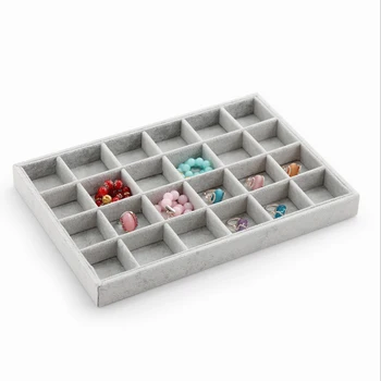 

High Quality Jewelry Display Tray Set Gray Velvet Necklace Bracelet Earrings Ring Jewelry 24 Grids Tray Display