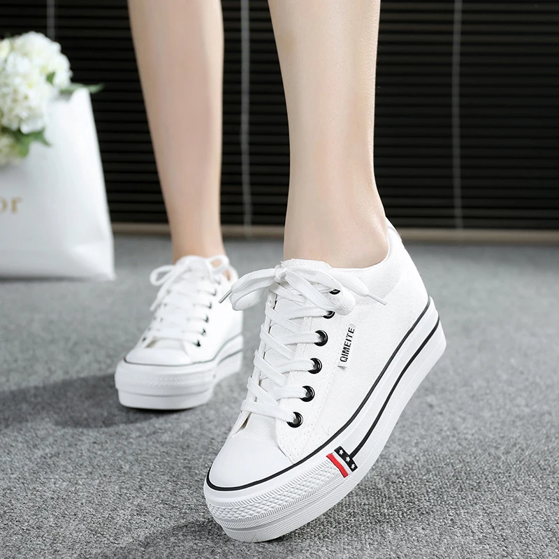 

YeddaMavis White Canvas Shoes Women Shoes Women Sneakers New Korean Red Lace Up Casual Shoes Womens Shoes Woman Zapatos De Mujer