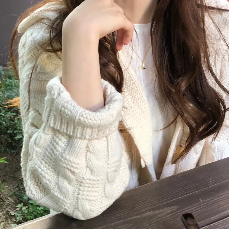 Neploe свитер куртка Женский корейский шикарный отложной кардиган, жакет с воротником однобортный витой вязаный верхняя одежда 53508