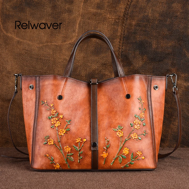 

Women genuine leather handbag natural cow leather hand made vintage brown yellow black big capacity Chinese style shoulder bag