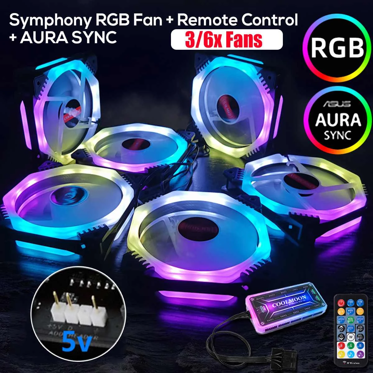 3 6pcs 120mm Pc Cooler Kipas Pendingin Symphony Aura Sync Rgb Pc Fan Kipas Pendingin Untuk Komputer Tenang Kasus Game Musik Remote Control Fans Cooling Aliexpress