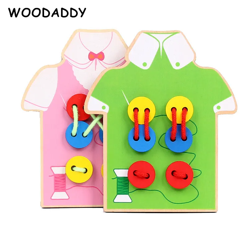 

Preschool Teaching Aids Baby Montessori Wear The Button Wooden Toys For Kids Beads Toys String Rope Game Educational Gift