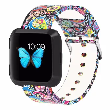 

Bemorcabo for Fitbit Versa Starps,Silicone Floral Accessories Replacement Wristband Band for Fitbit Versa Smart Watch Women Men