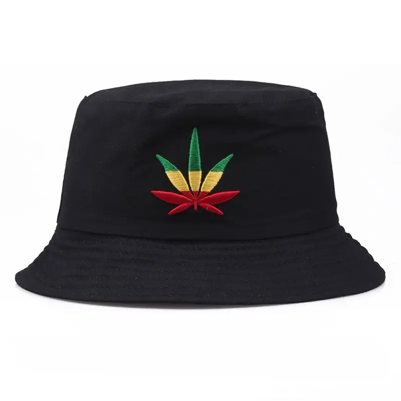 Шляпа-ведро кленовый лист с вышивкой, складывающаяся хлопковая кепка для защиты от солнца для пляжа, модная Панама для рыбалки, рыбака - Цвет: Многоцветный