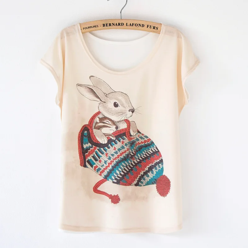 ジャージー mujer トップス 2016 ファッション ブランド原宿シャツ tシャツ女性かわいい うさぎ プリント バット ウィ