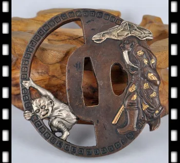 

Japan samurai sword accessories copper Katana tsuba #16-ghosts and gods design
