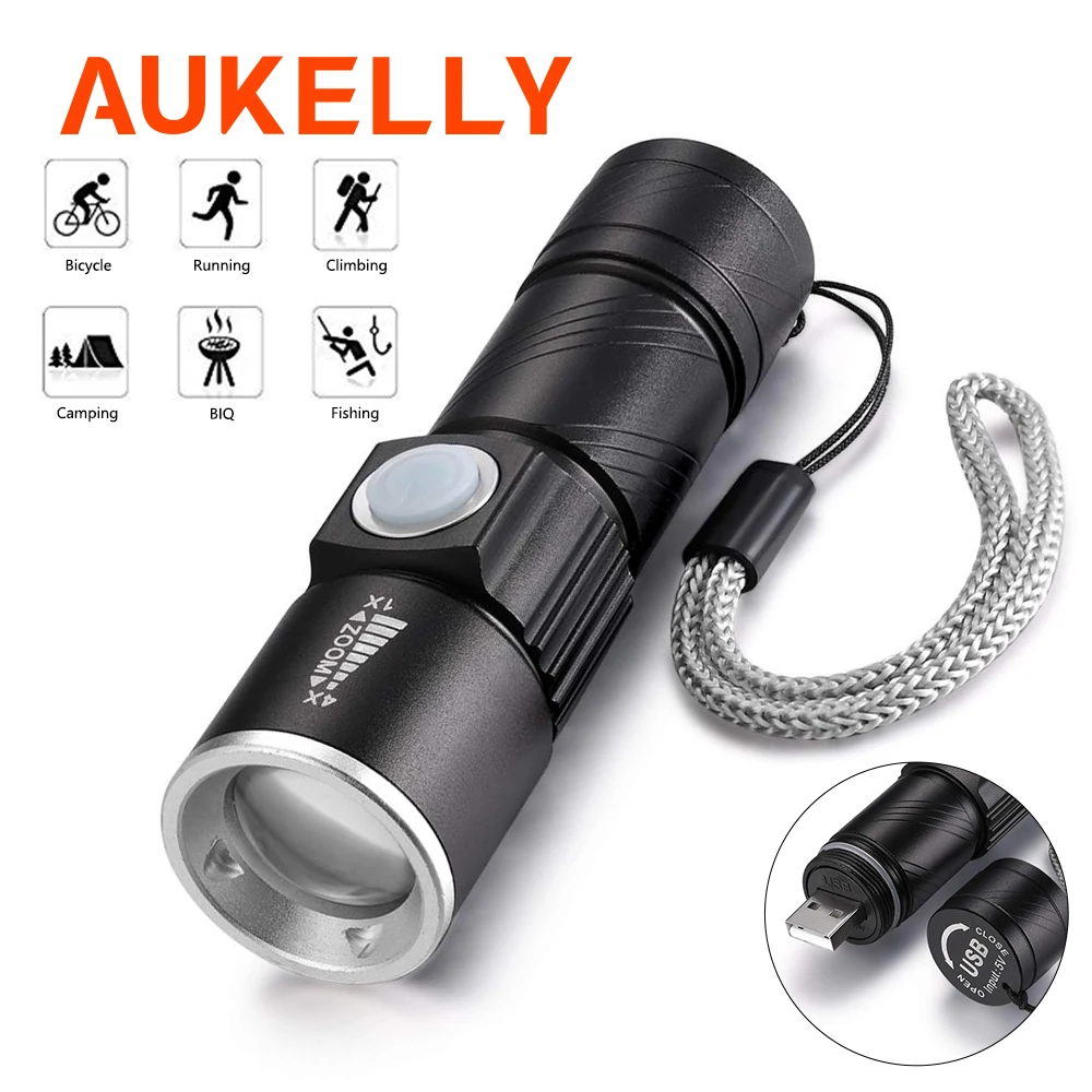 

Mini USB Inside Battery Powerful 2000LM Led Flashlight Portable Rechargeable Tactical Torch Waterproof Zoom Handy Flash Light