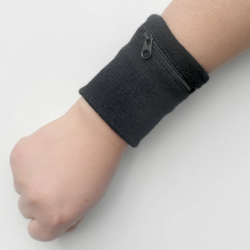 Sports Wristband with Zipper Pocket Armband Sweatband Athletic Cotton 